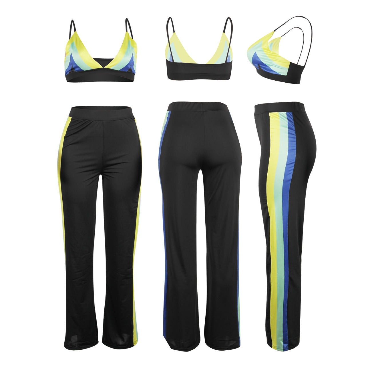 Rainbow Striped Wrap Chest Wide Legs Two Piece Set