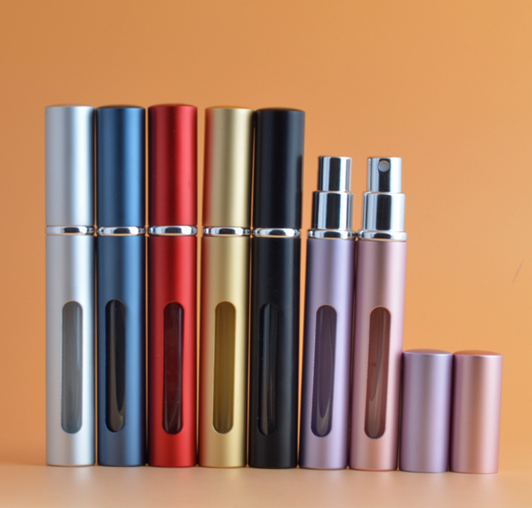 Botella de perfume de 5 ml, botella de spray de perfume portátil, botella de perfume de aluminio, botella vacía de cosméticos de alta gama para viajes.