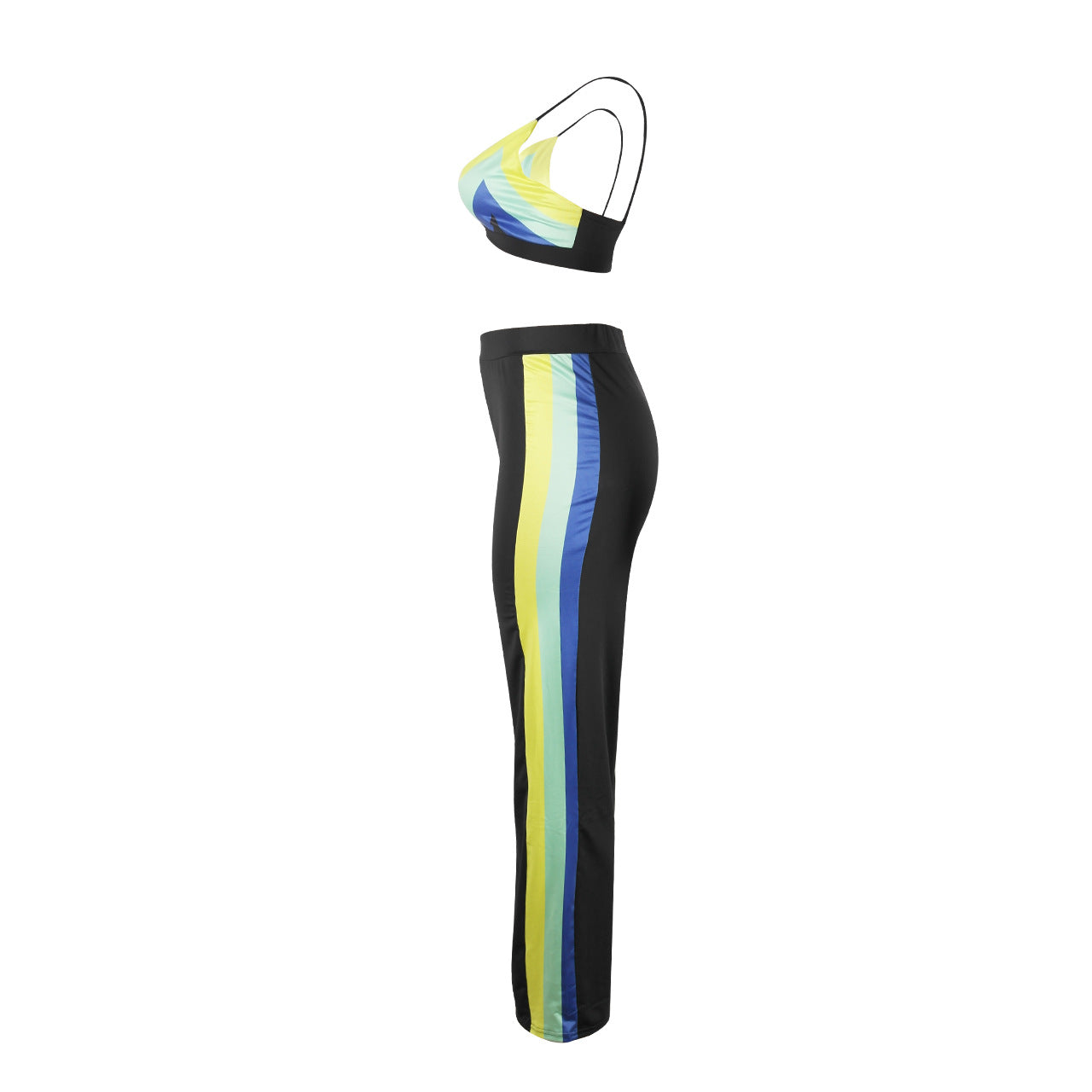 Rainbow Striped Wrap Chest Wide Legs Two Piece Set
