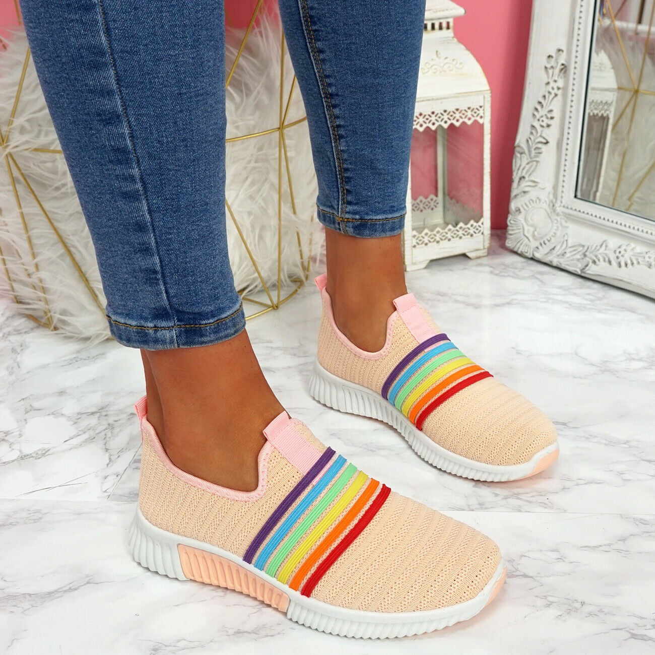 Flying netted rainbow sneaker shoes