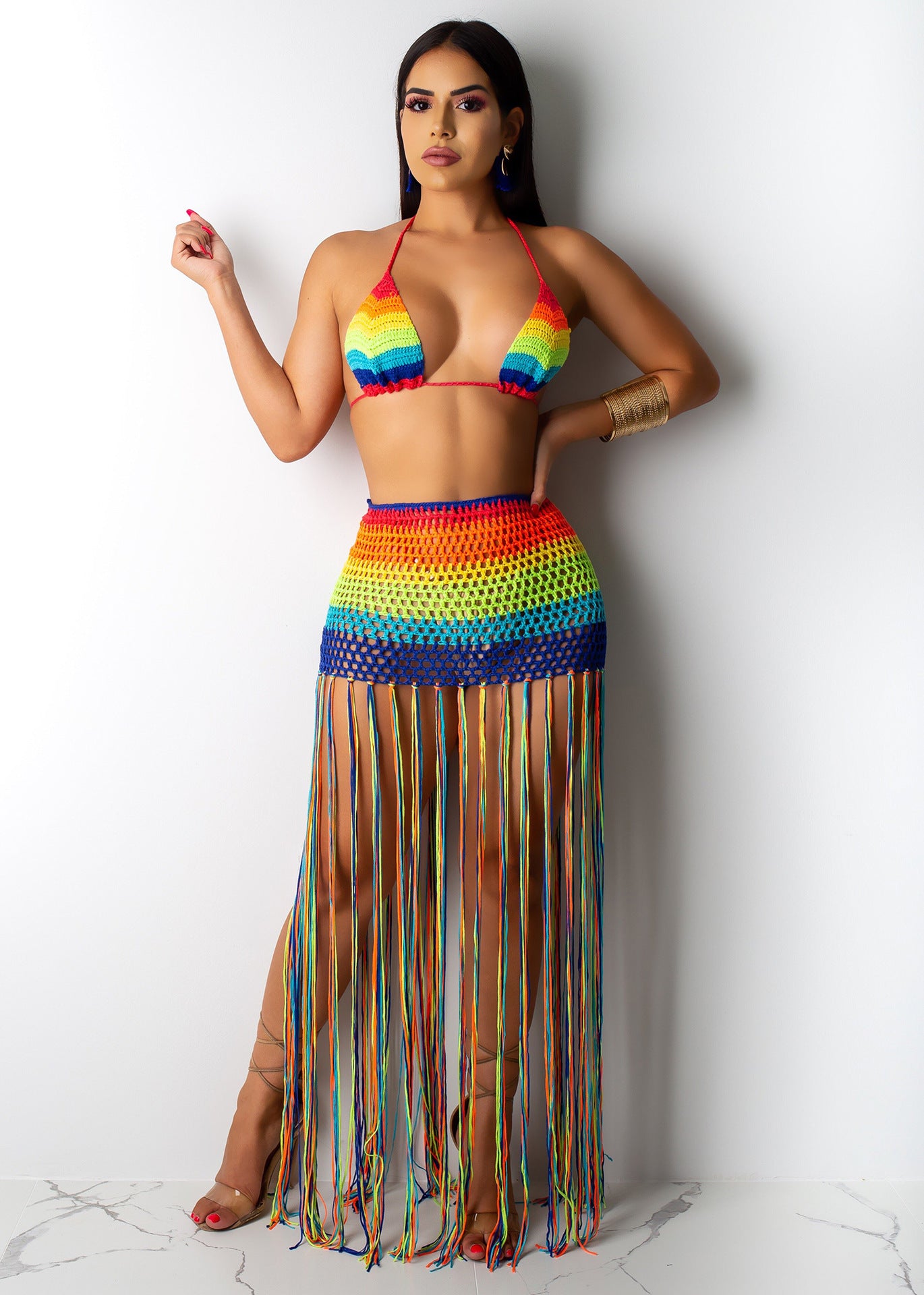 Rainbow Crochet Tassel Sexy 2 Piece Set