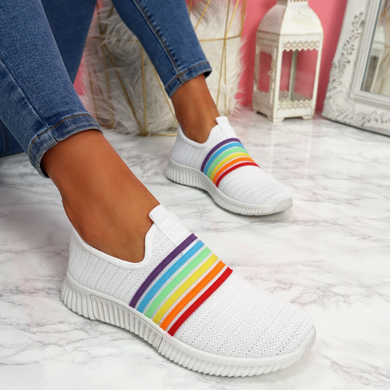 Flying netted rainbow sneaker shoes