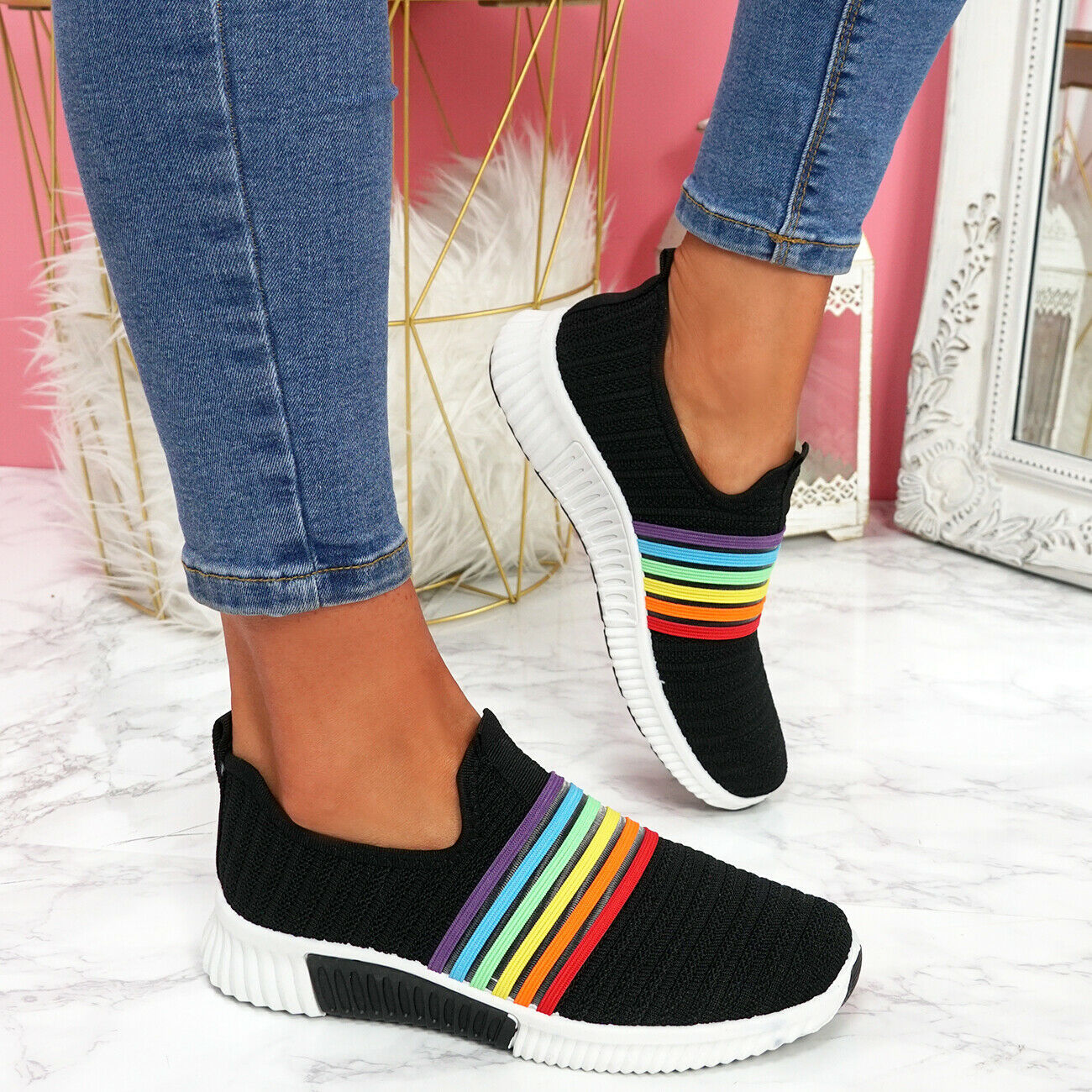 Flying netted rainbow sneaker shoes
