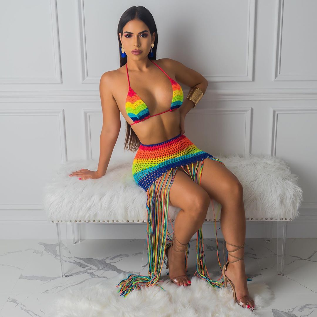 Rainbow Crochet Tassel Sexy 2 Piece Set