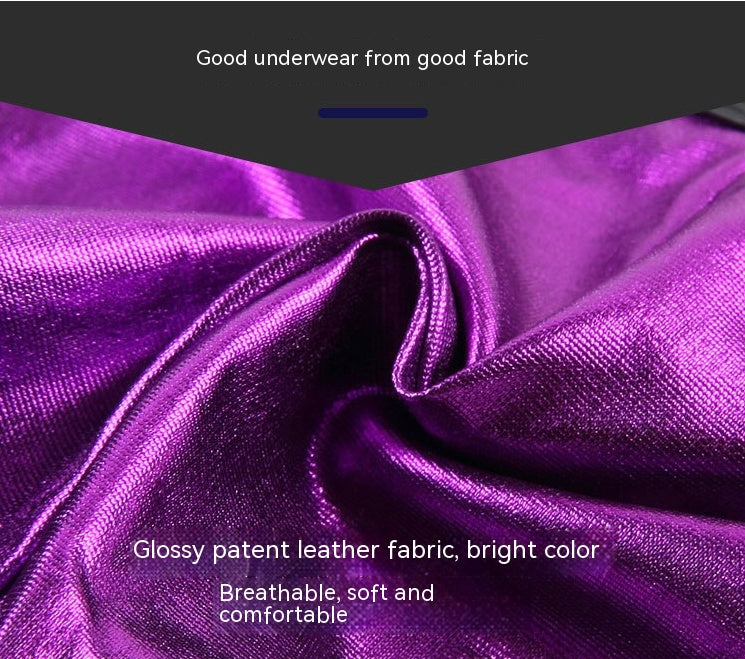 Bronzing Patent Leather Glossy Hollow Stage Performance Underwear Briefs