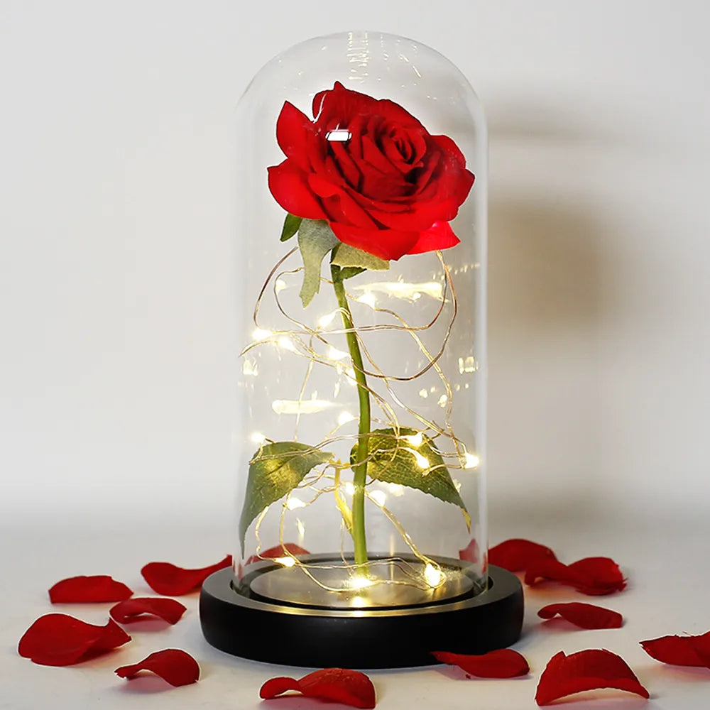 Beauty And The Beast Rose Rose In LED Glass Dome Forever Rose Red Rose Valentine's Day Mother's Day Special Romantic Gift