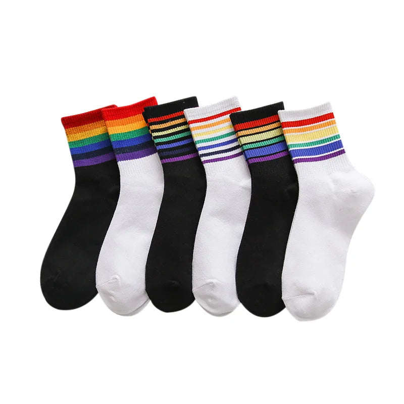 Instime Unisex Rainbow Stripes Mid Men Socks