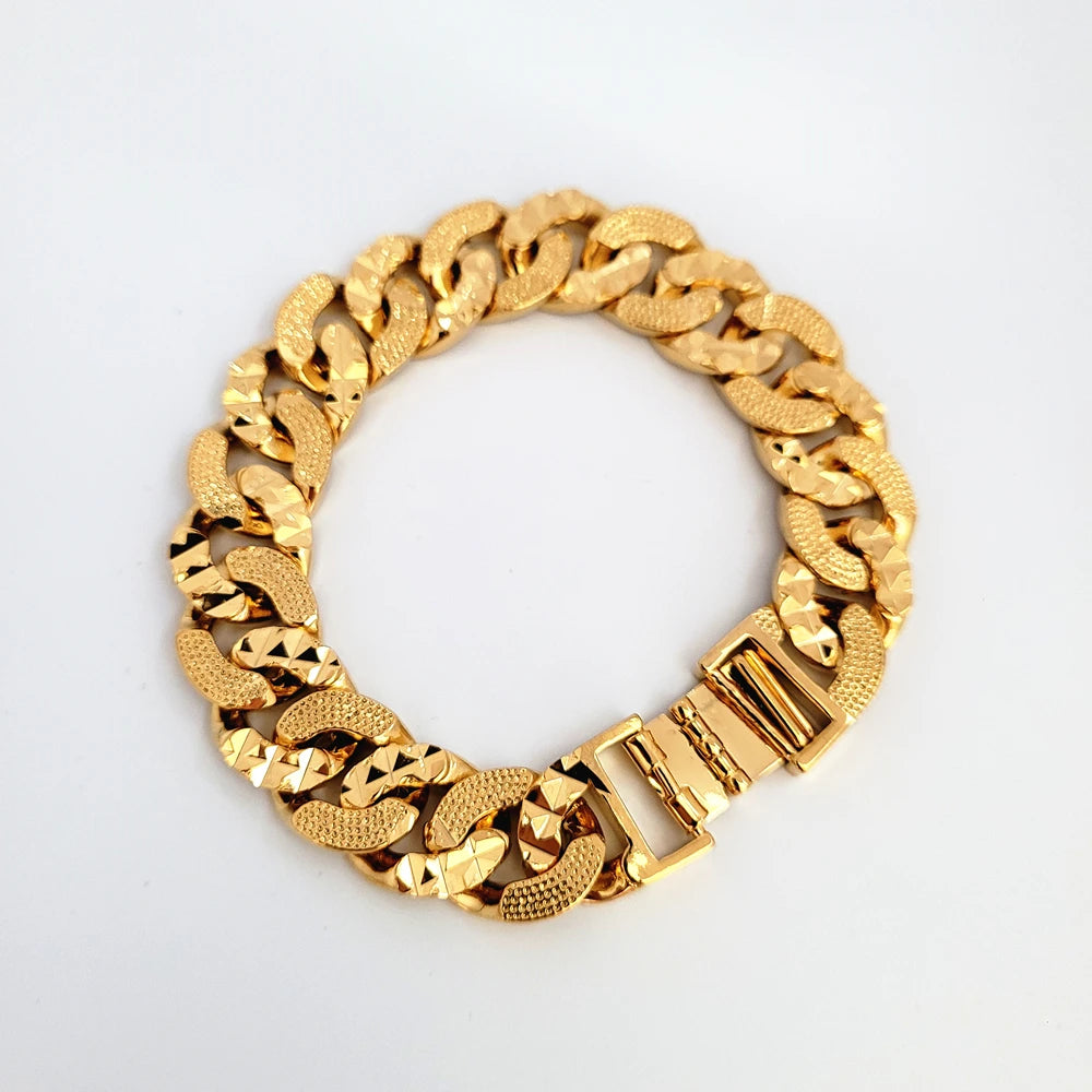 Yellow Gold Plated Bangle Bracelets For Man/Woman 12mm Horse Whip Chain Bracelet Wristband Pulseira Hip Hop Jewelry Accessories