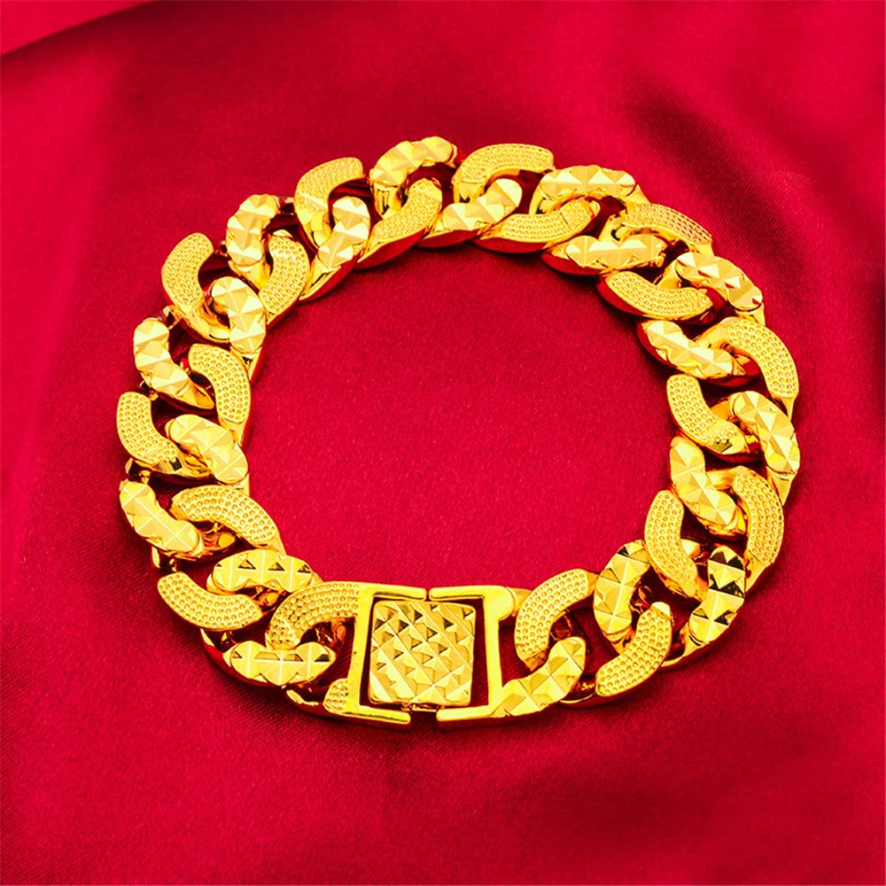 Yellow Gold Plated Bangle Bracelets For Man/Woman 12mm Horse Whip Chain Bracelet Wristband Pulseira Hip Hop Jewelry Accessories