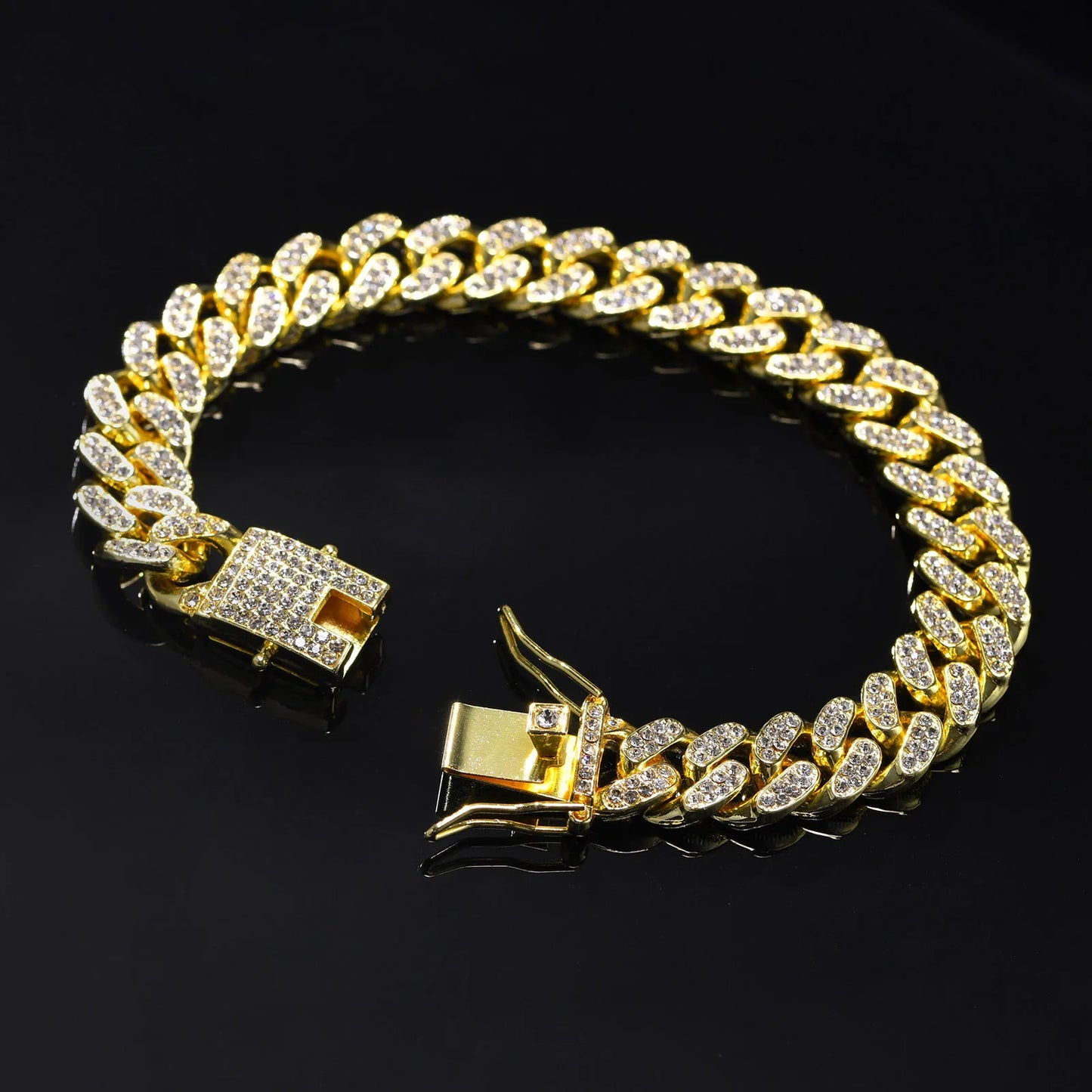 Vnox 12mm Bold Cuban Chain Bracelets for Men,Full Iced Out Rhinestones Links, Bling Crystal Curb Chain Punk Hiphop Bracelet