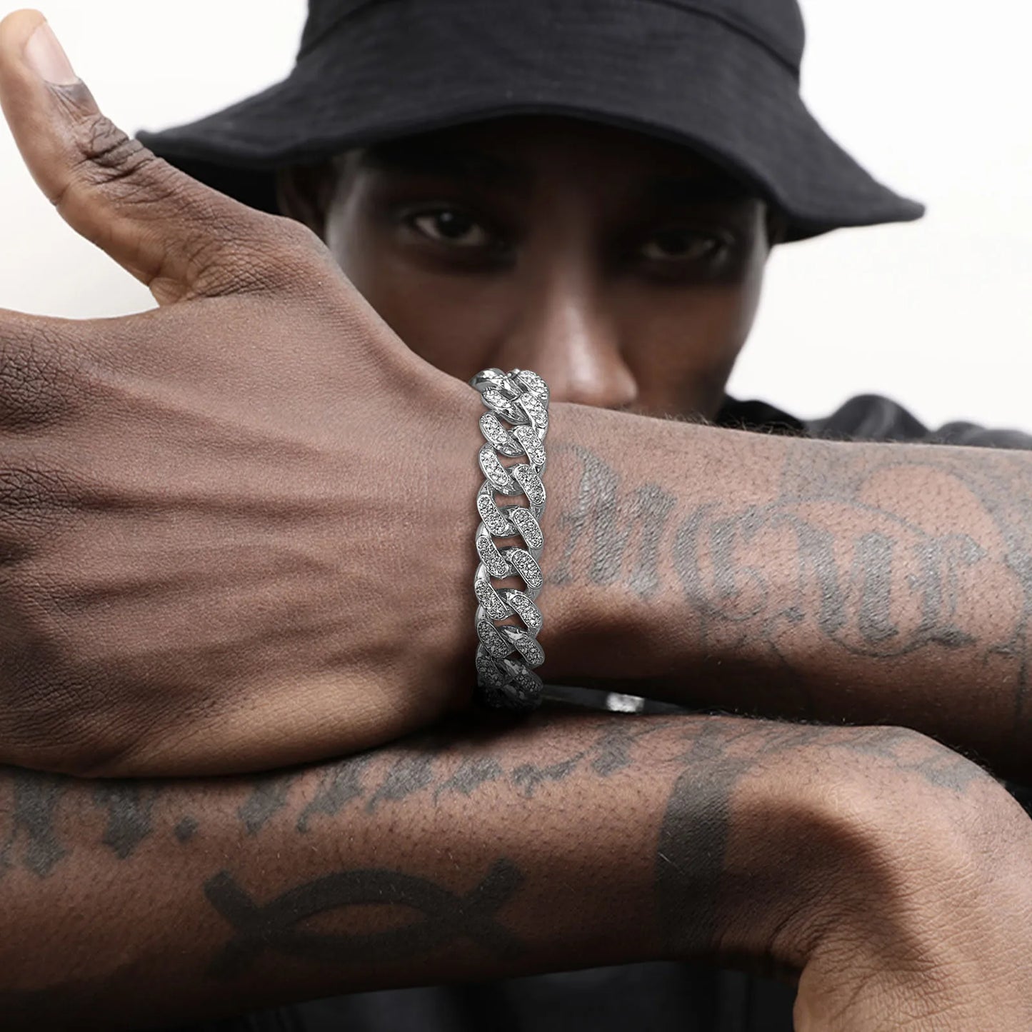 Vnox 12mm Bold Cuban Chain Bracelets for Men,Full Iced Out Rhinestones Links, Bling Crystal Curb Chain Punk Hiphop Bracelet