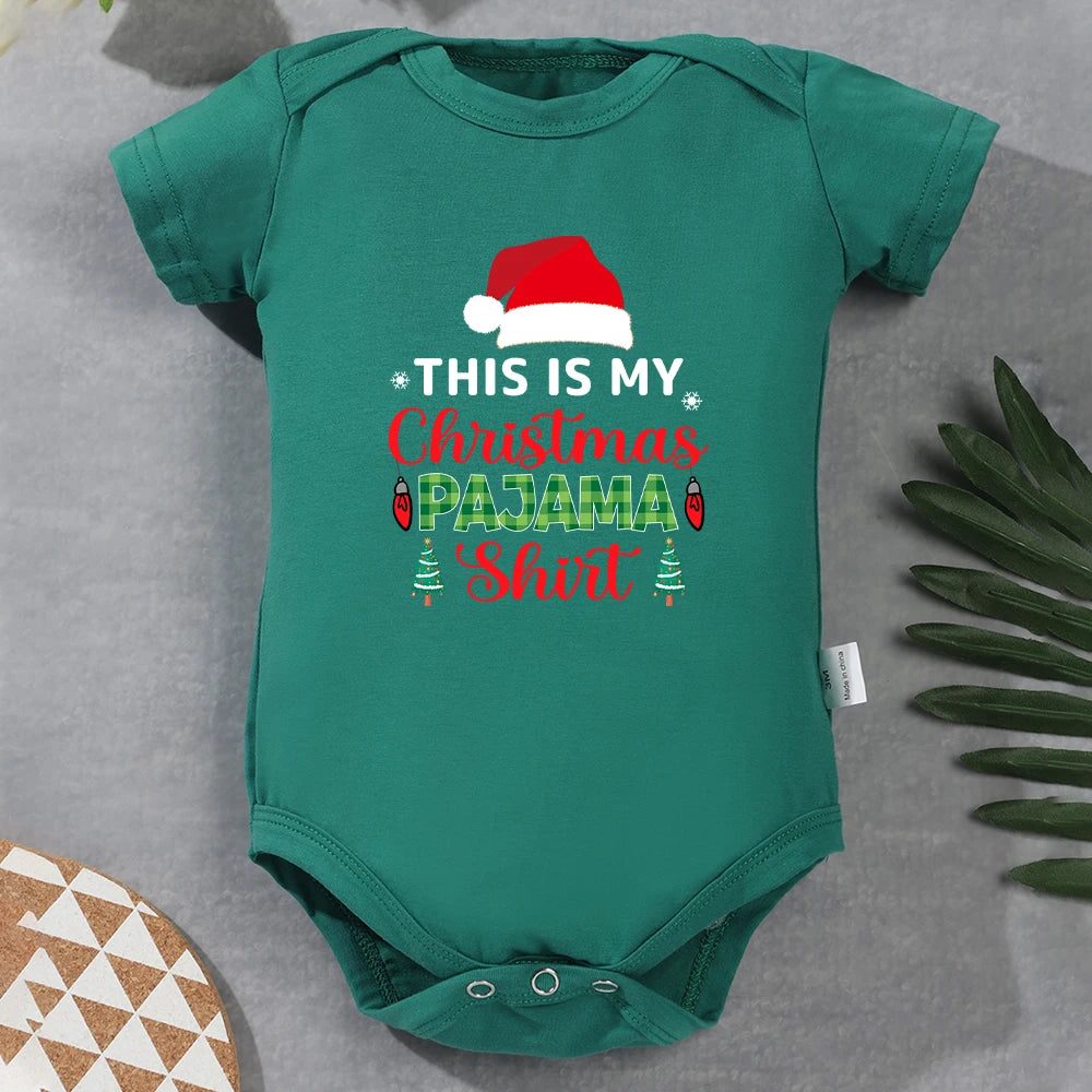 Funny Christmas Baby Onesies Short Sleeve Green Cotton Cozy Newborn Boy Girl Clothes Pajamas Fashion Festival Vibe Xmas Gift