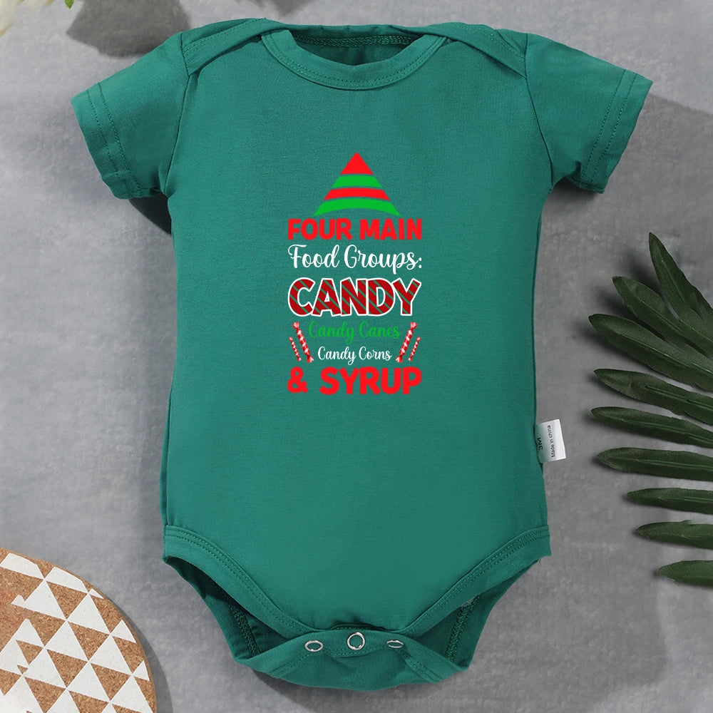 Funny Christmas Baby Onesies Short Sleeve Green Cotton Cozy Newborn Boy Girl Clothes Pajamas Fashion Festival Vibe Xmas Gift