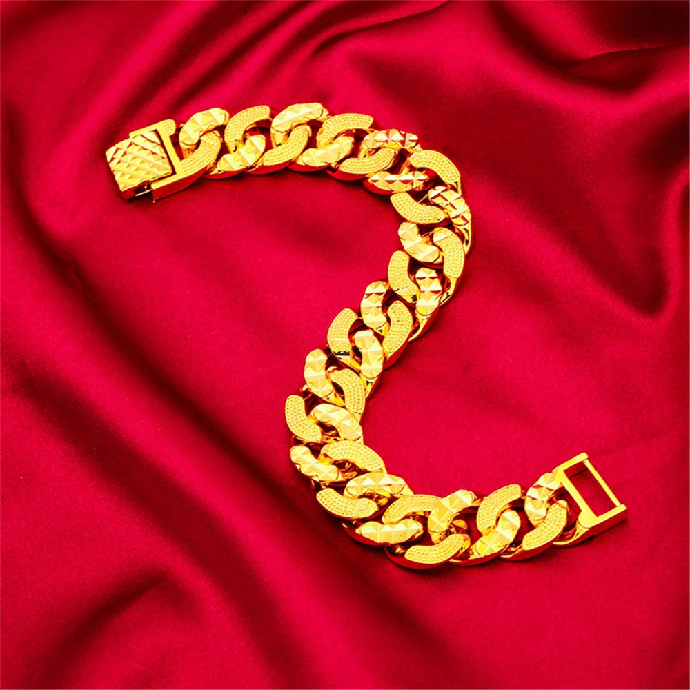 Yellow Gold Plated Bangle Bracelets For Man/Woman 12mm Horse Whip Chain Bracelet Wristband Pulseira Hip Hop Jewelry Accessories