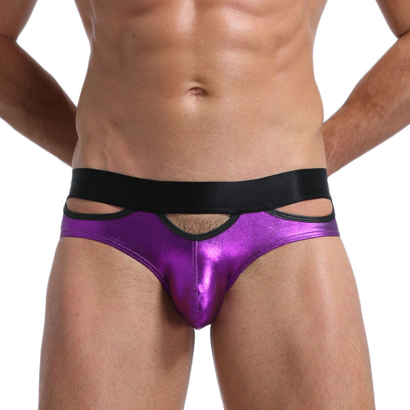 Bronzing Patent Leather Glossy Hollow Stage Performance Underwear Briefs