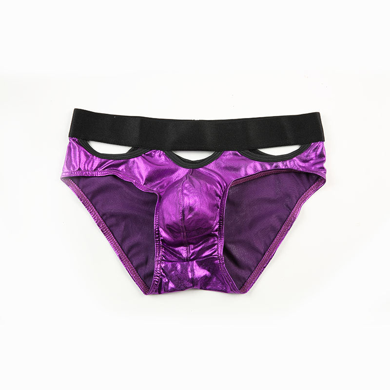 Bronzing Patent Leather Glossy Hollow Stage Performance Underwear Briefs