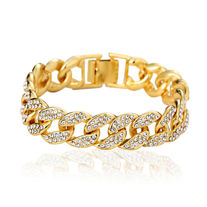 Cuban Thick Link Chain Bracelet Punk Luxury Crystal Bracelets Jewelry Gold Color Rhinestone Bangles Bling New