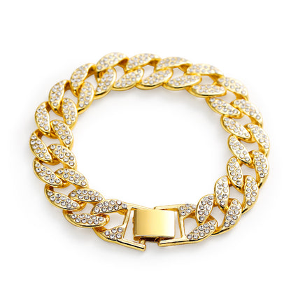 Cuban Thick Link Chain Bracelet Punk Luxury Crystal Bracelets Jewelry Gold Color Rhinestone Bangles Bling New