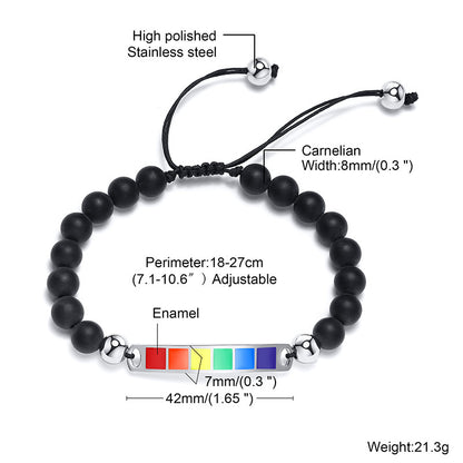 Jinshengfeng Jewelry Pulsera arcoíris de ágata con cuentas de arcoíris