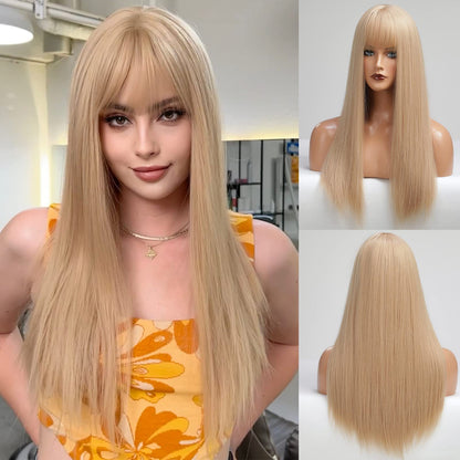 Qi Bangs Yellow Gradient Long Straight Hair