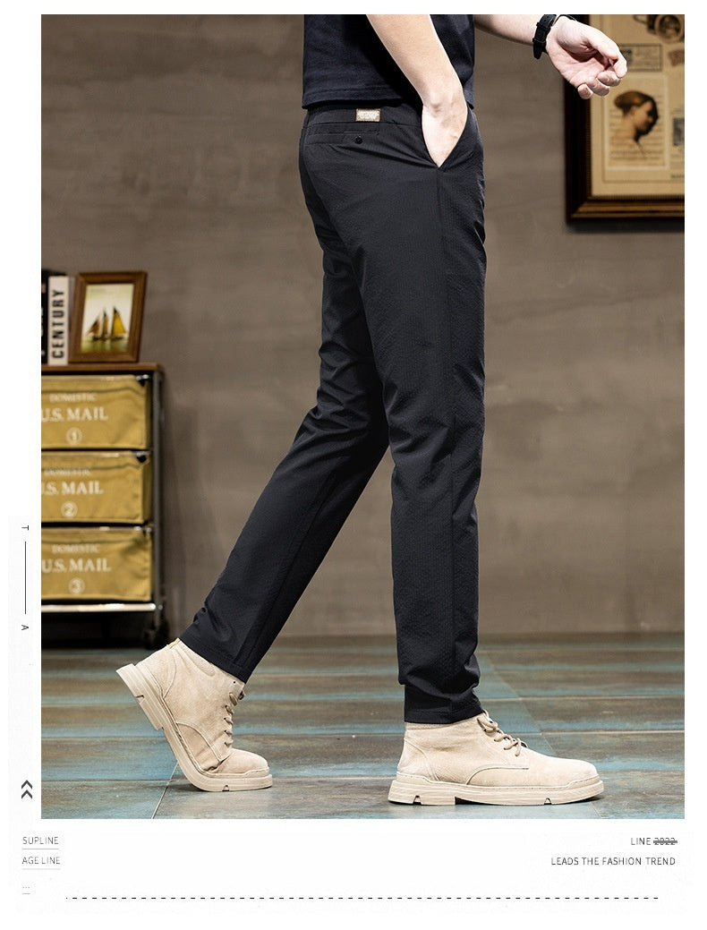 Men's Ice Silk Trendy Slim Straight High-end Business All-match Casual Pants