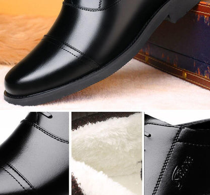 Zapatos de algodón para hombre de cuero auténtico de invierno con forro polar