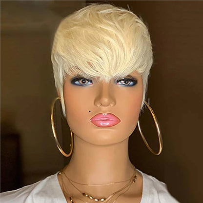 Ladies Wig Short Synthetic Blonde Pixie Haircut Wig