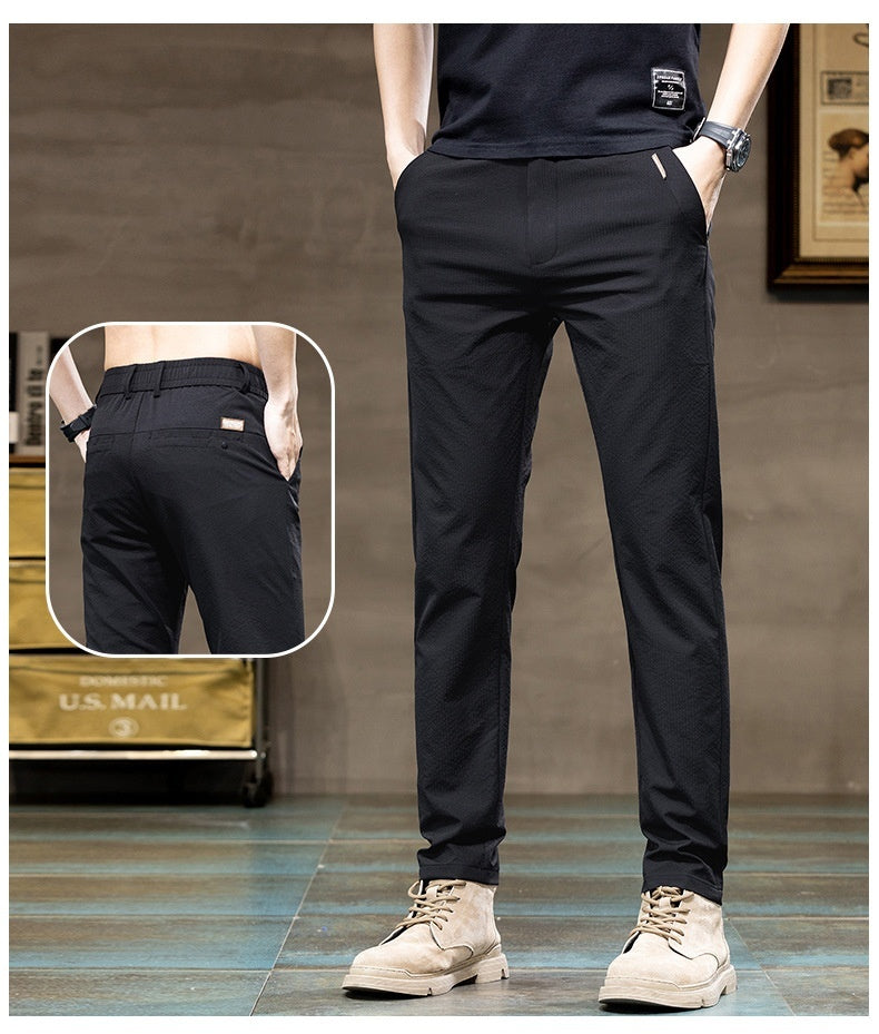 Men's Ice Silk Trendy Slim Straight High-end Business All-match Casual Pants