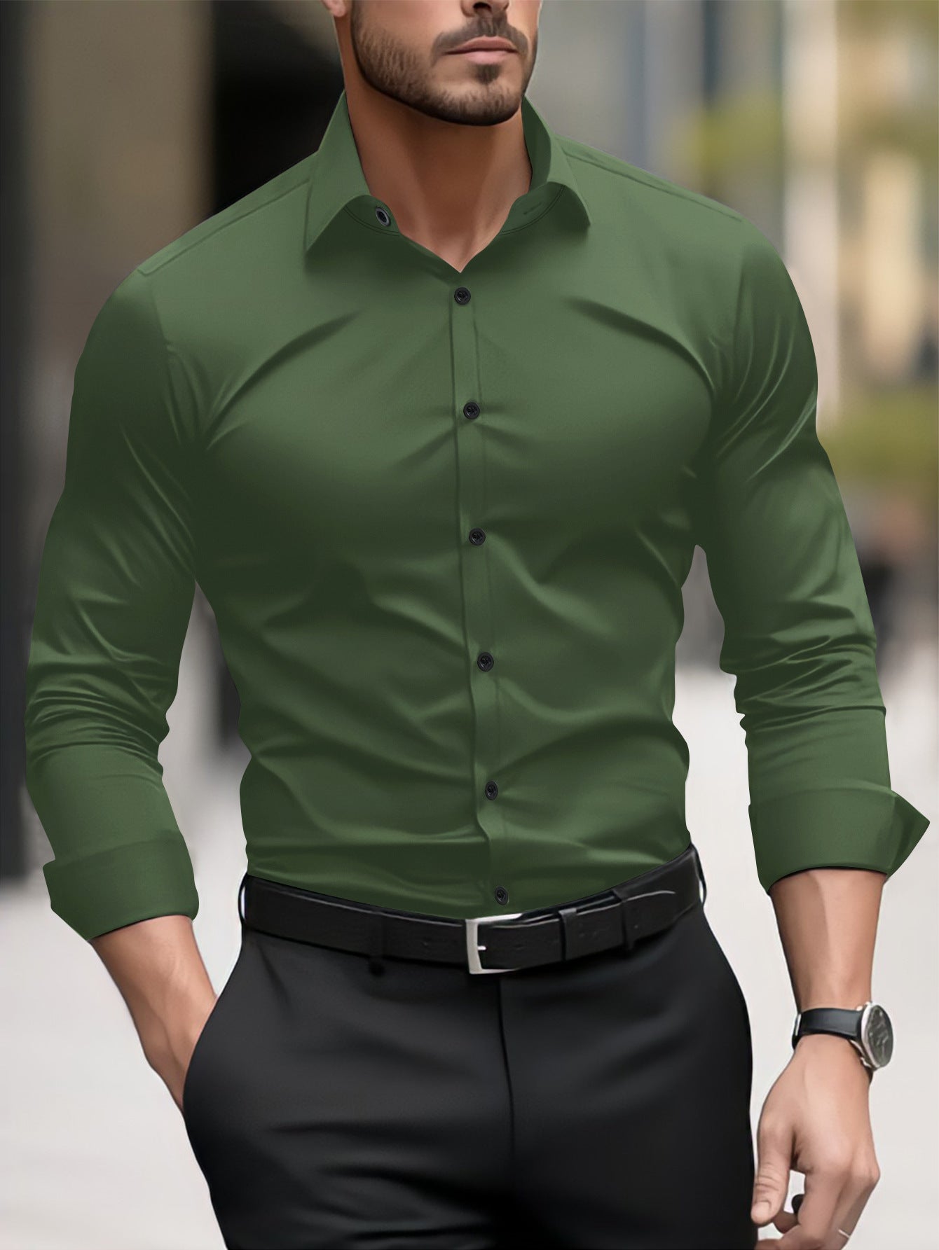 Men's Pigment Business Casual Long Sleeve Shirt