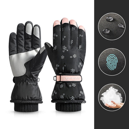 Snowflake Cartoon Print Gloves Winter Touchscreen Waterproof Windproof Warm Gloves For Cycling Fishing Skiing