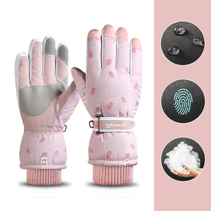 Snowflake Cartoon Print Gloves Winter Touchscreen Waterproof Windproof Warm Gloves For Cycling Fishing Skiing