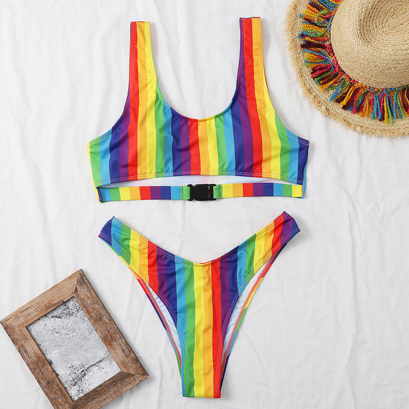 Damskie bikini z rozcięciem Rainbow Bar