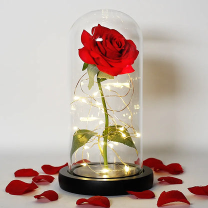 Rosa de La Bella y La Bestia en cúpula de cristal LED, rosa para siempre, rosa roja, Día de San Valentín, regalo romántico especial para el día de la madre