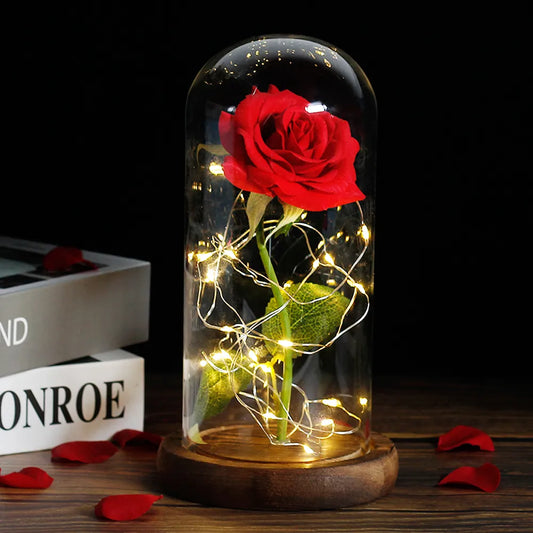 Beauty And The Beast Rose Rose In LED Glass Dome Forever Rose Red Rose Valentine's Day Mother's Day Special Romantic Gift