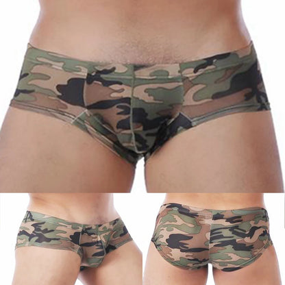 Ropa interior de camuflaje transpirable para hombre, Boxers cortos de cintura baja, calzoncillos pequeños, Boxer Jocky, Micro tangas, novedad de 2021