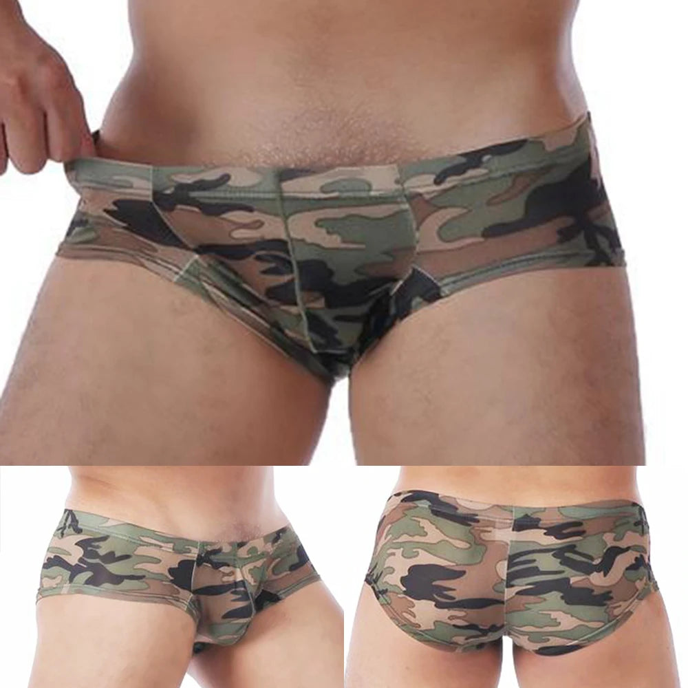 Ropa interior de camuflaje transpirable para hombre, Boxers cortos de cintura baja, calzoncillos pequeños, Boxer Jocky, Micro tangas, novedad de 2021