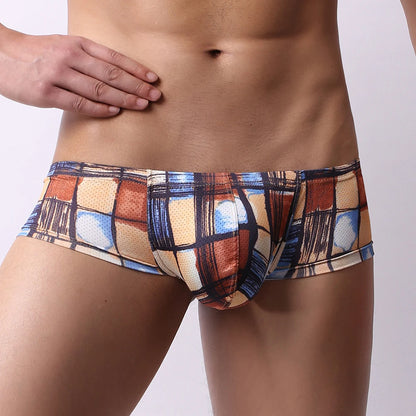 Ropa interior Sexy para hombre, calzoncillos con bolsa convexa en U de cintura baja, calzoncillos masculinos de malla estampada, Tanga Cueca, calzoncillos suaves y cómodos