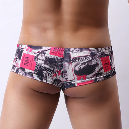 Ropa interior Sexy para hombre, calzoncillos con bolsa convexa en U de cintura baja, calzoncillos masculinos de malla estampada, Tanga Cueca, calzoncillos suaves y cómodos