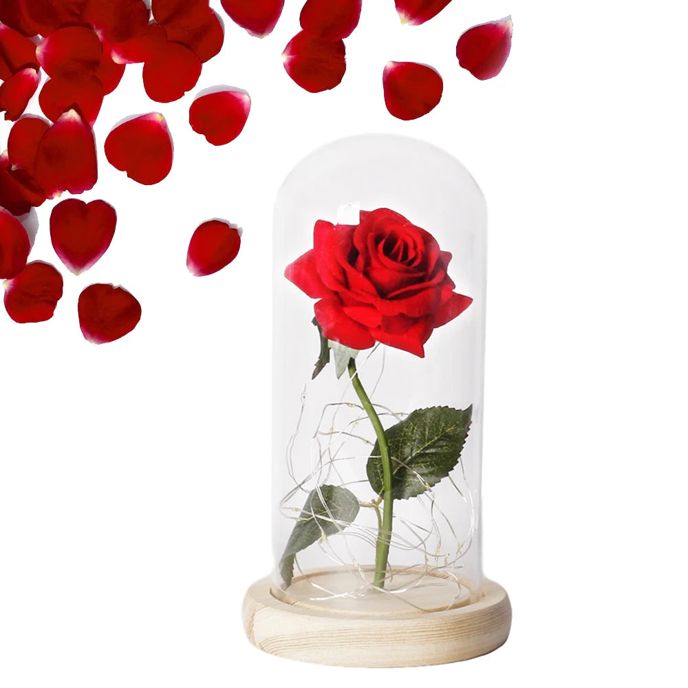 Rosa de La Bella y La Bestia en cúpula de cristal LED, rosa para siempre, rosa roja, Día de San Valentín, regalo romántico especial para el día de la madre