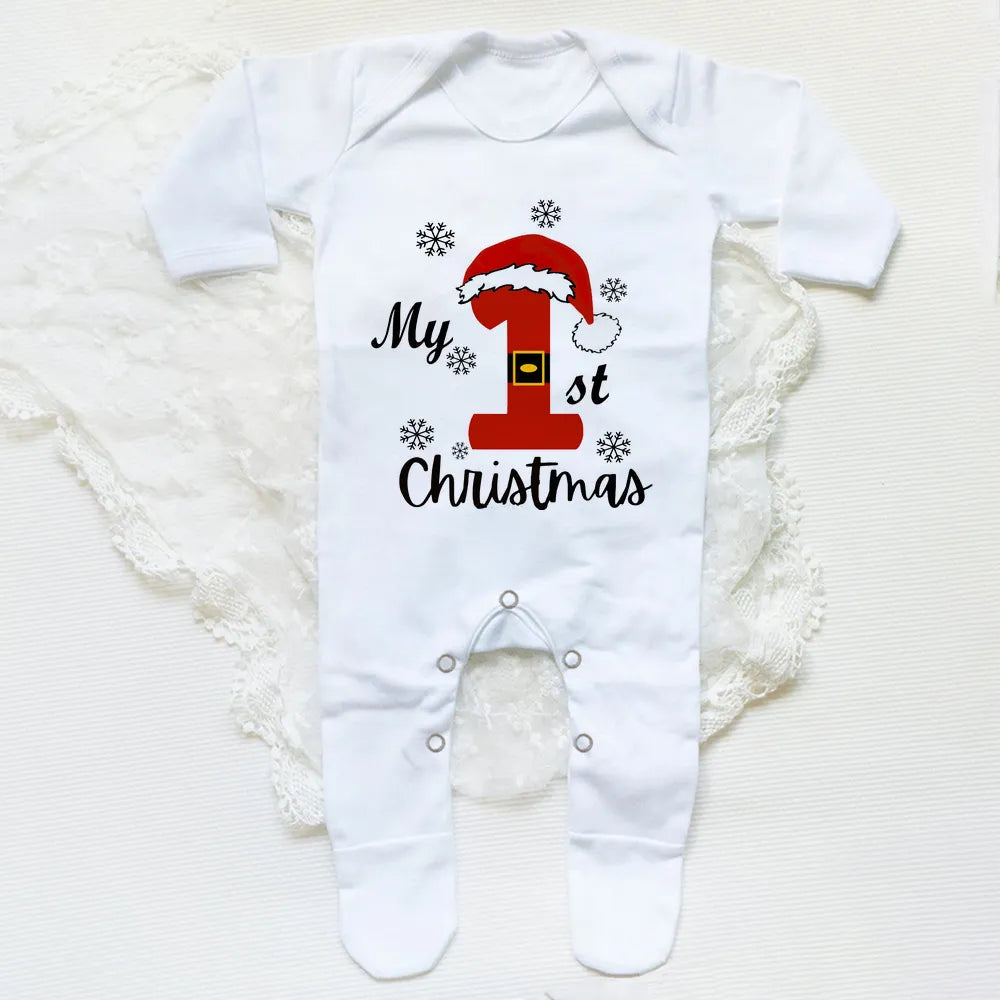 My 1st Christmas Santa Printed Baby Sleepsuit Bodysuit Newborn Babygrow Xmas Outfit Jumpsuit Winter Infant Long Sleeve Romper