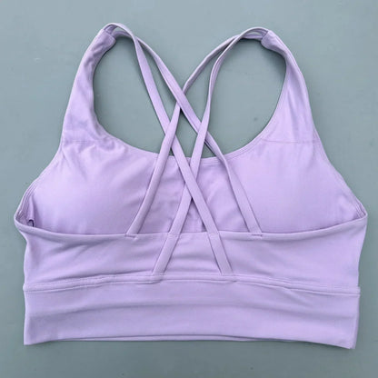 Solid Color Women Cross  Fitness sport Bra soft high strength Tight Top Comprehensive Training Gym Yoga Underwear With Chest Pad