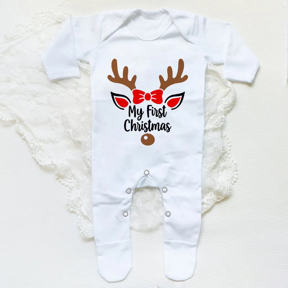 My 1st Christmas Santa Printed Baby Sleepsuit Bodysuit Newborn Babygrow Xmas Outfit Jumpsuit Winter Infant Long Sleeve Romper