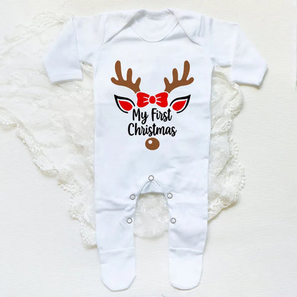 My 1st Christmas Santa Printed Baby Sleepsuit Bodysuit Newborn Babygrow Xmas Outfit Jumpsuit Winter Infant Long Sleeve Romper