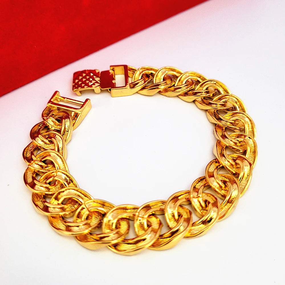 Brazalete chapado en oro amarillo para hombre/mujer, pulsera de cadena de látigo de caballo de 12mm, pulsera, pulsera, accesorios de joyería de Hip Hop