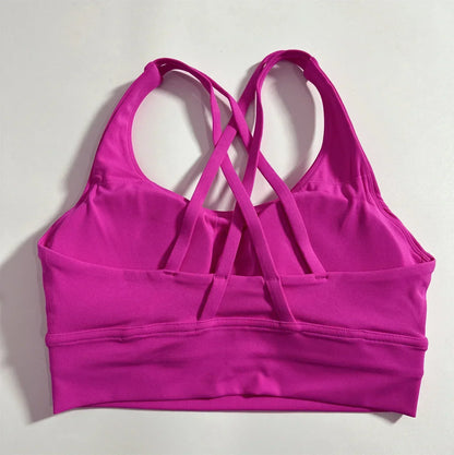Solid Color Women Cross  Fitness sport Bra soft high strength Tight Top Comprehensive Training Gym Yoga Underwear With Chest Pad