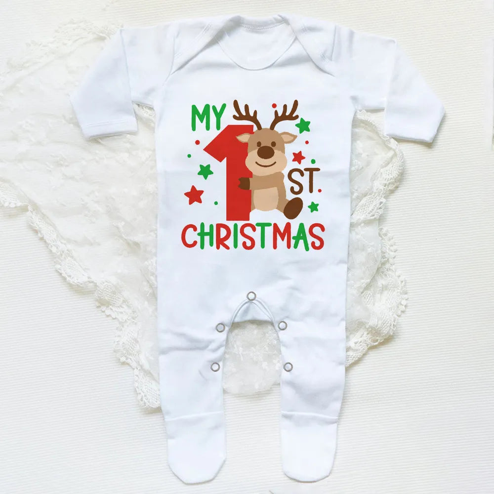 My 1st Christmas Santa Printed Baby Sleepsuit Bodysuit Newborn Babygrow Xmas Outfit Jumpsuit Winter Infant Long Sleeve Romper