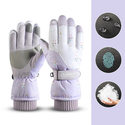 Snowflake Cartoon Print Gloves Winter Touchscreen Waterproof Windproof Warm Gloves For Cycling Fishing Skiing