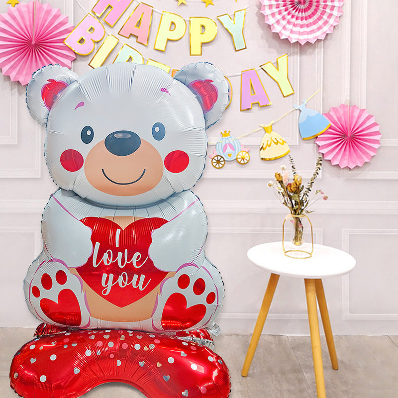 Cartoon Love Standing Bear Valentine's Day Wedding Decoration Aluminum Balloon