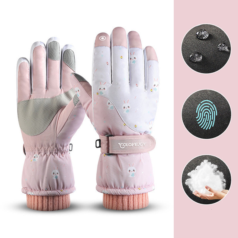 Snowflake Cartoon Print Gloves Winter Touchscreen Waterproof Windproof Warm Gloves For Cycling Fishing Skiing