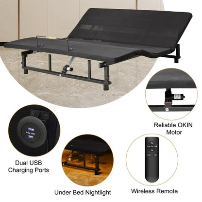 Adjustable Bed Base Frame Queen Bed Frame With Head And Foot Incline Wireless Remote 4 Ports USB, Under-Bed Nightlights, Zero Gravity Quiet Motor Black Queen